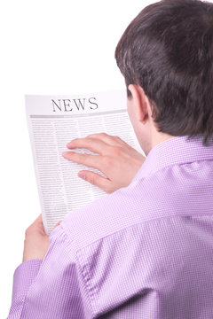 Man reading a newspaper with inscription NEWS
