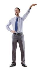 Fototapeta premium Businessman pushing away virtual obstacles