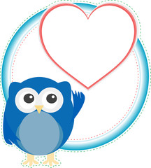 valentine owl boy with heart. holiday vector card