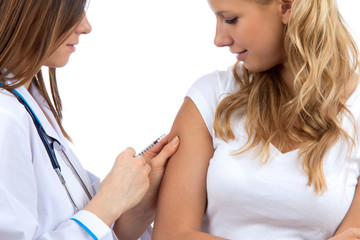 Doctor making diabetes patient insulin flu shot