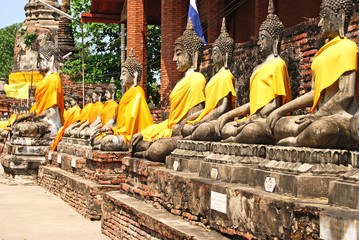 Buddha Status and the pagoda at wat yai chaimongkol temple Ayutt
