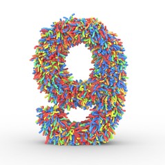 Texteffekt bunte Haare Zahl 9