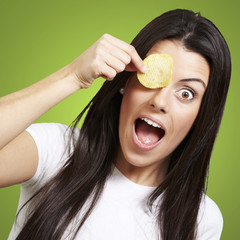 woman with a potatoe chip