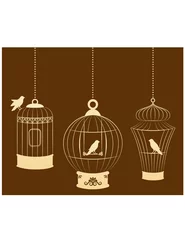 Papier Peint photo Oiseaux en cages fond avec des cages à oiseaux ornementales et des oiseaux