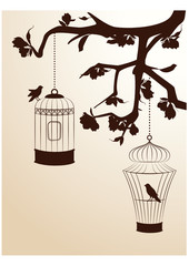 background with ornamental birdcages and bird