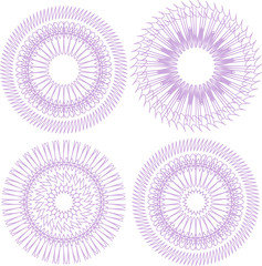 Set of four guilloche rosette isolated on white
