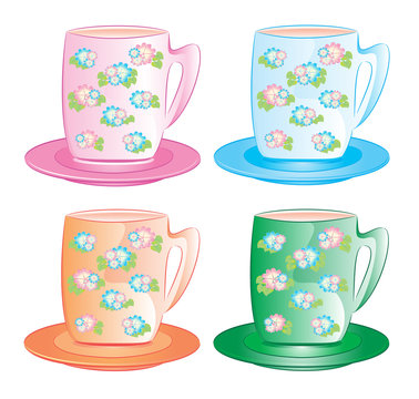 Bright cup with a picture of flowers