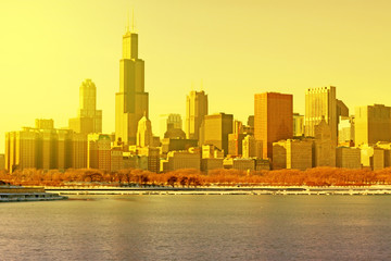 Fototapeta na wymiar Sunset in Chicago