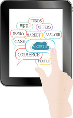 Hands and point on digital tablet pc