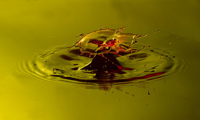 water drop collision with green and yellow background