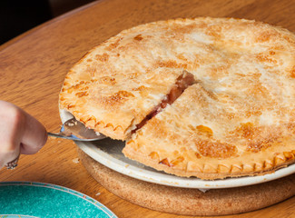 Home made apple and strawberry pie served