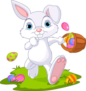 white bunny carrying easter eggs clip art preview