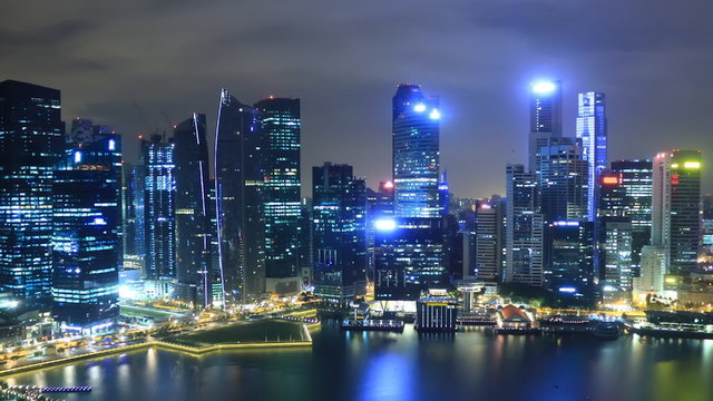 Time Lapse Singapore Skyline at Night.