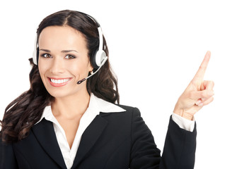 Support phone operator showing, isolated