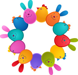 Easter greeting card with bunny and bird