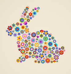 Easter greeting card with bunny and flowered pattern