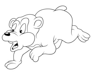 Running Bear - Black and White Cartoon Illustration
