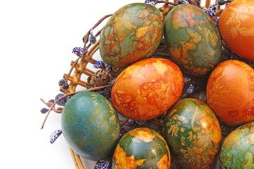 Easter eggs in wicker basket