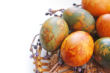 Easter eggs in wicker basket