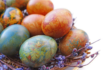 Easter eggs in wicker basket