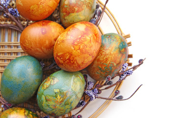 Easter eggs in wicker basket