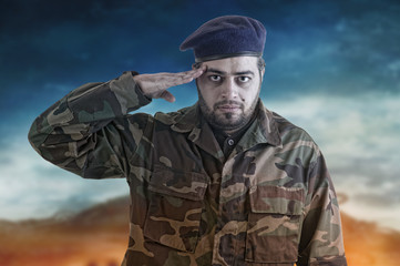 Obraz premium Soldier Salutes ready to serve and sacrifice for his country