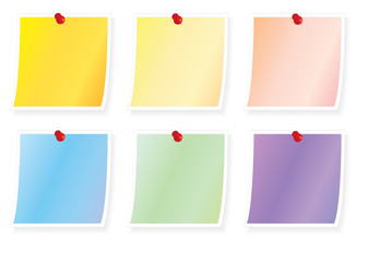 set of notes holding by drawing pins vector illustration