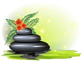 Fototapeta na wymiar Spa-Benessere Pietre Hibiscus-Zen Health Stone with Flower