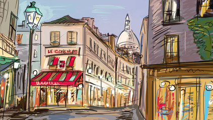 Naklejki  Ulica w Paryżu - ilustracja