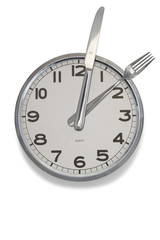 Clock made of knife and fork at 14.00 pm