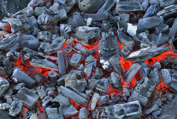 smouldering charcoal ready for use