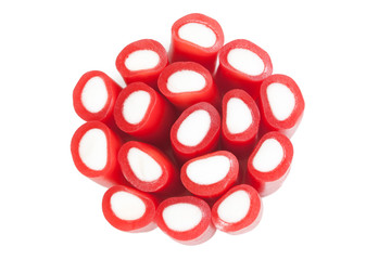 Group of red licorice sticks on white background. close up