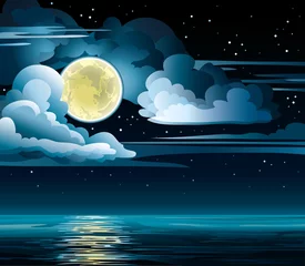 Papier Peint photo Lavable Ciel Lune et mer