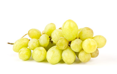 Green grapes on white background.