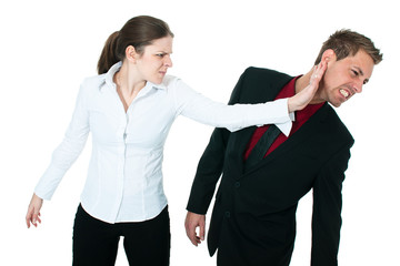 angry woman slapping a business man's face
