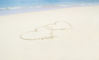 hearts drawn in the sand