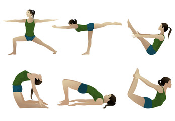 Fototapeta premium Yoga series 3, six yoga poses on white