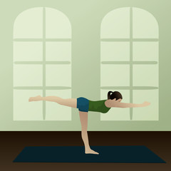 Young woman practicing yoga Warrior 3 Pose