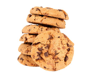 Pile of chocolate chip cookies isolated