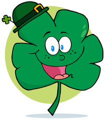Happy Green Shamrock Wearing A Green Hat