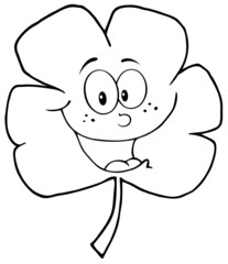 Outlined Happy Green Clover Cartoon Character