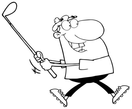 Outlined Happy Golfer Running