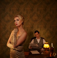 Couple in retro home  interior.