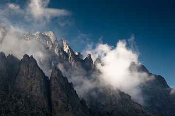 Alpine view of mountain tops in Restonica Valley., Corsica, Fran