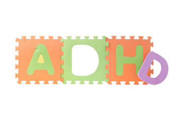 ADHD Spelled out with Foam Toy Puzzle Squares