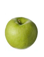 isolated fruit on white,a green apple with drops