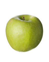 isolated fruit on white,a green apple with drops