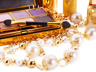 Decorative cosmetics with lipstick.