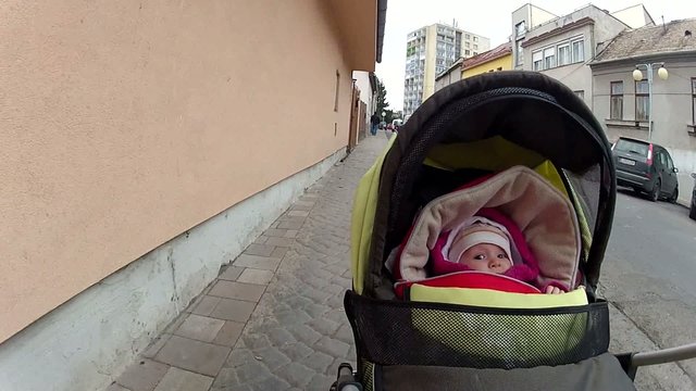 Family walking in city center