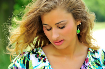 Naklejka premium beauty, blond, face, girl, nature, outdoor, relax, young